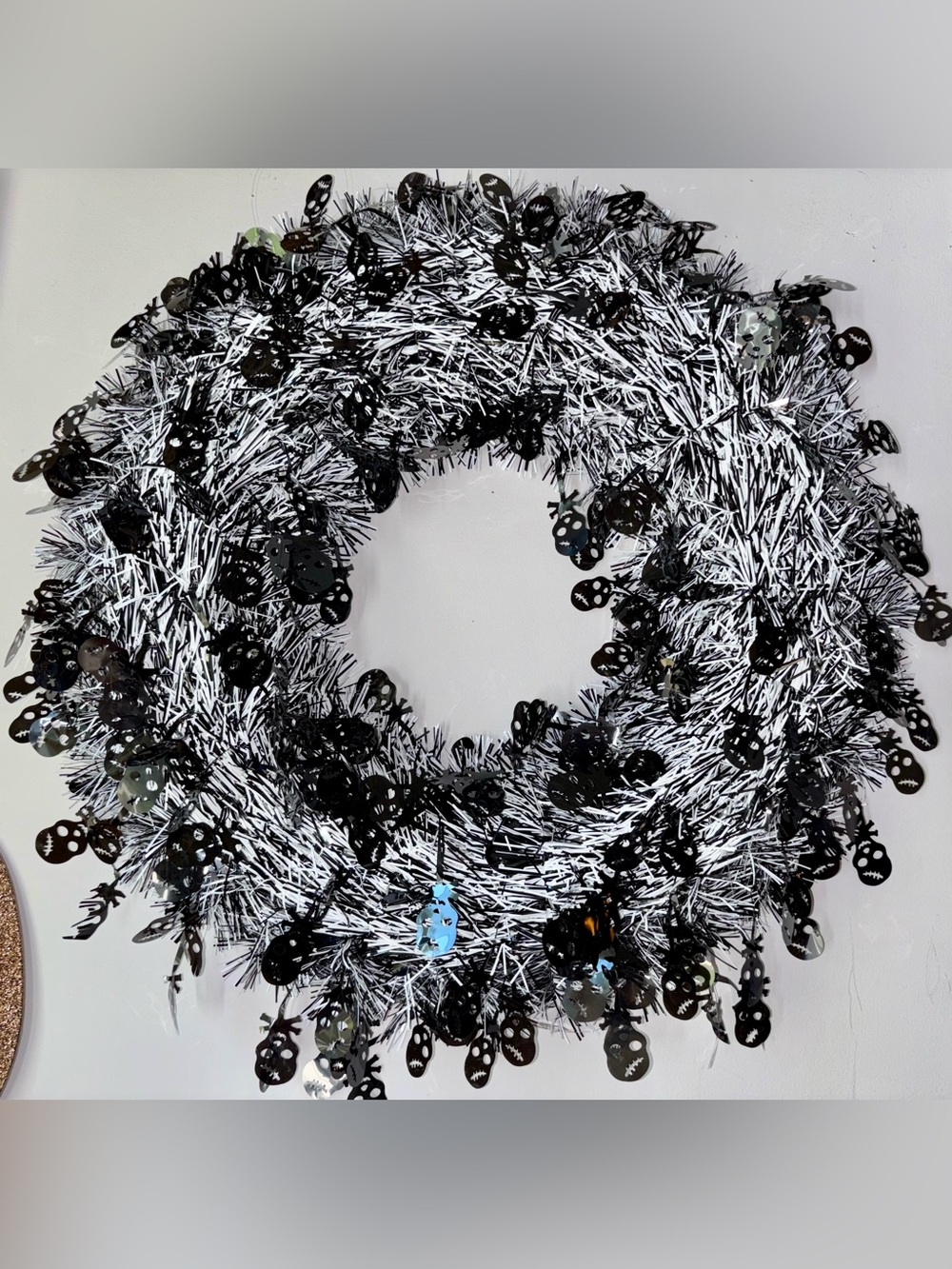 Black & White Skull Sequin Halloween Wreath